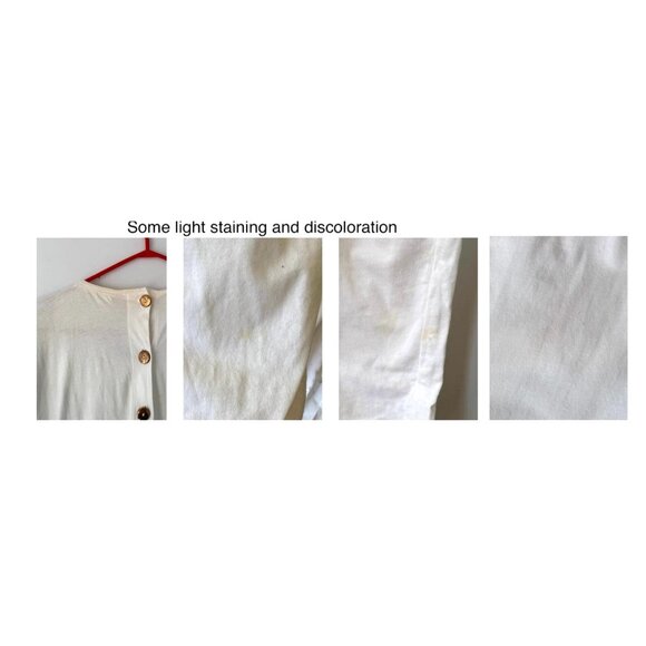 80s white embellished gold seashell retro loose cotton pant one piece jumpsuit - Picture 10 of 10